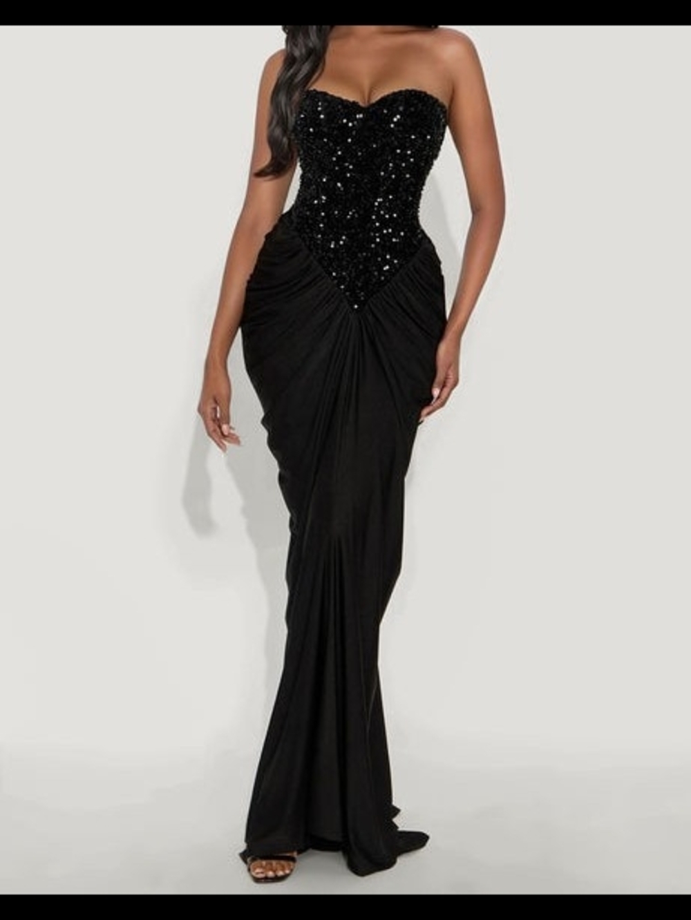 Strapless Black Sequin Evening Gown
